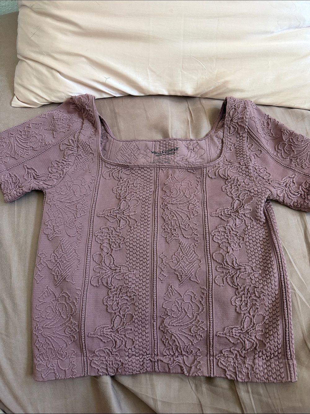Wallflower Dusty Mauve Square-Neck Short Sleeve Knit Top